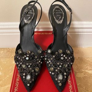 Used like new René Caovilla Veneziana Sling back Shoes 100mm heel Black size 40